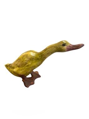 Vintage Yellow Ceramic Duck Figurine Glazed Pottery MCM Farmhouse Cottage Decor